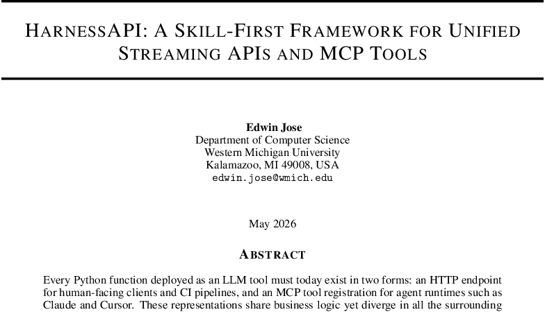 HarnessAPI: A Skill-First Framework for Unified Streaming APIs and MCP Tools